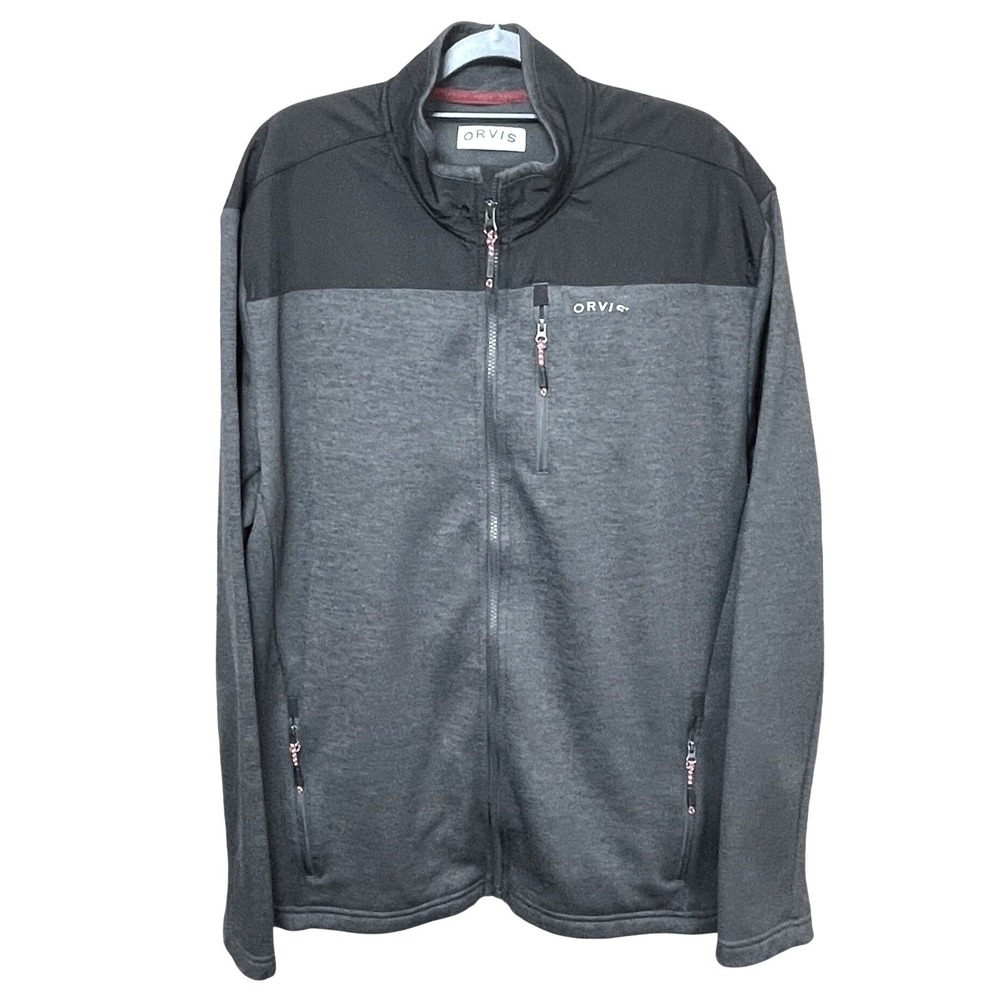 Orvis Grey Black Colorblock Full Zip Pocket Jacket Mens XL